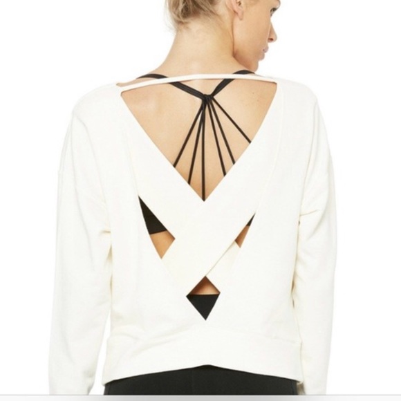 ALO Yoga Sweaters - ALO YOGA OPEN CROSSBACK UPLIFT LONG SLEEVE SWEATER TOP OFF WHITE sz Medium